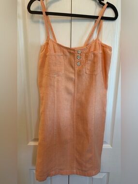 Vintage For Joseph 100% Linen Utility Mini Dress Peach M Y2K